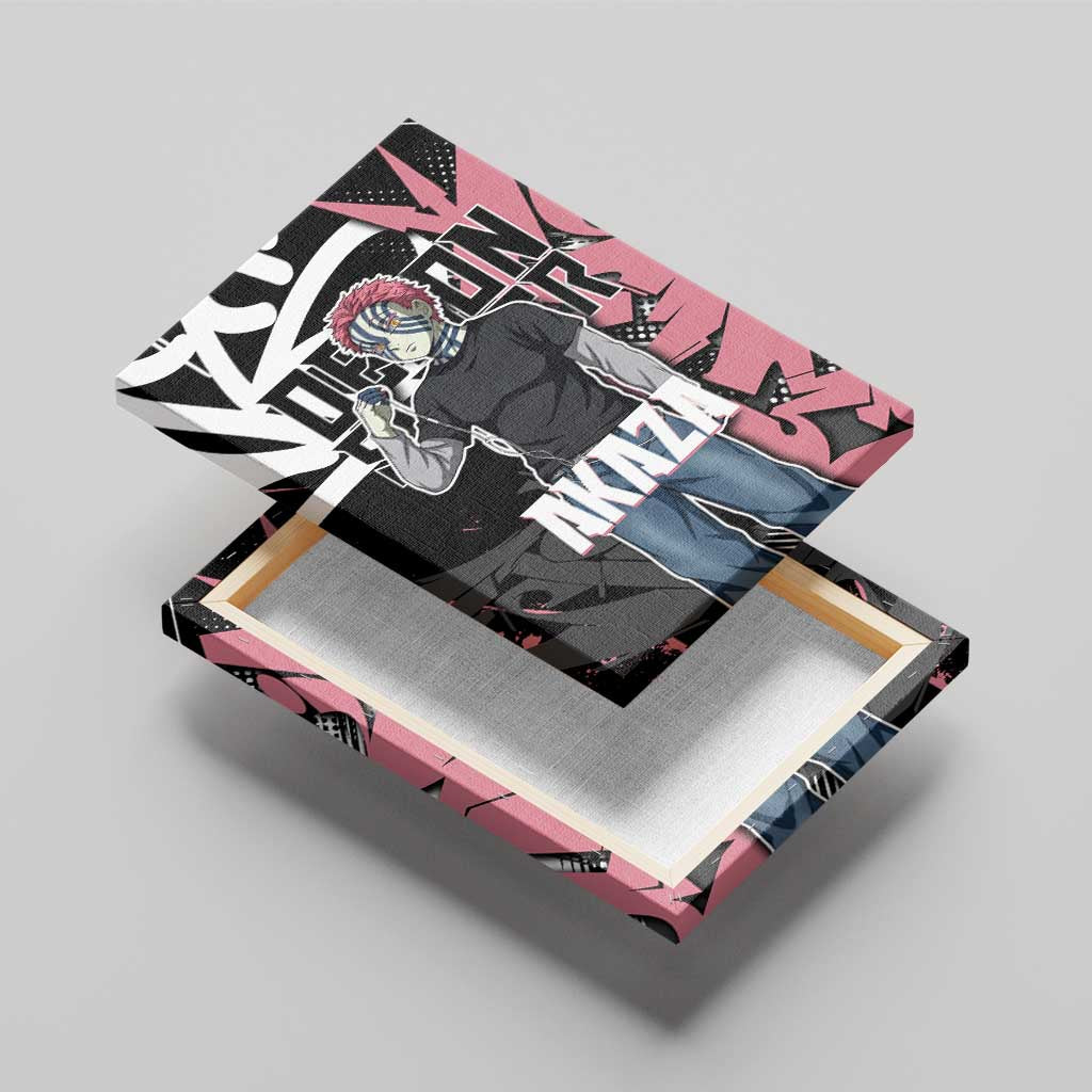 Akaza Demon Slayer Canvas Wall Art Pink & Black Graffiti Anime Graphic