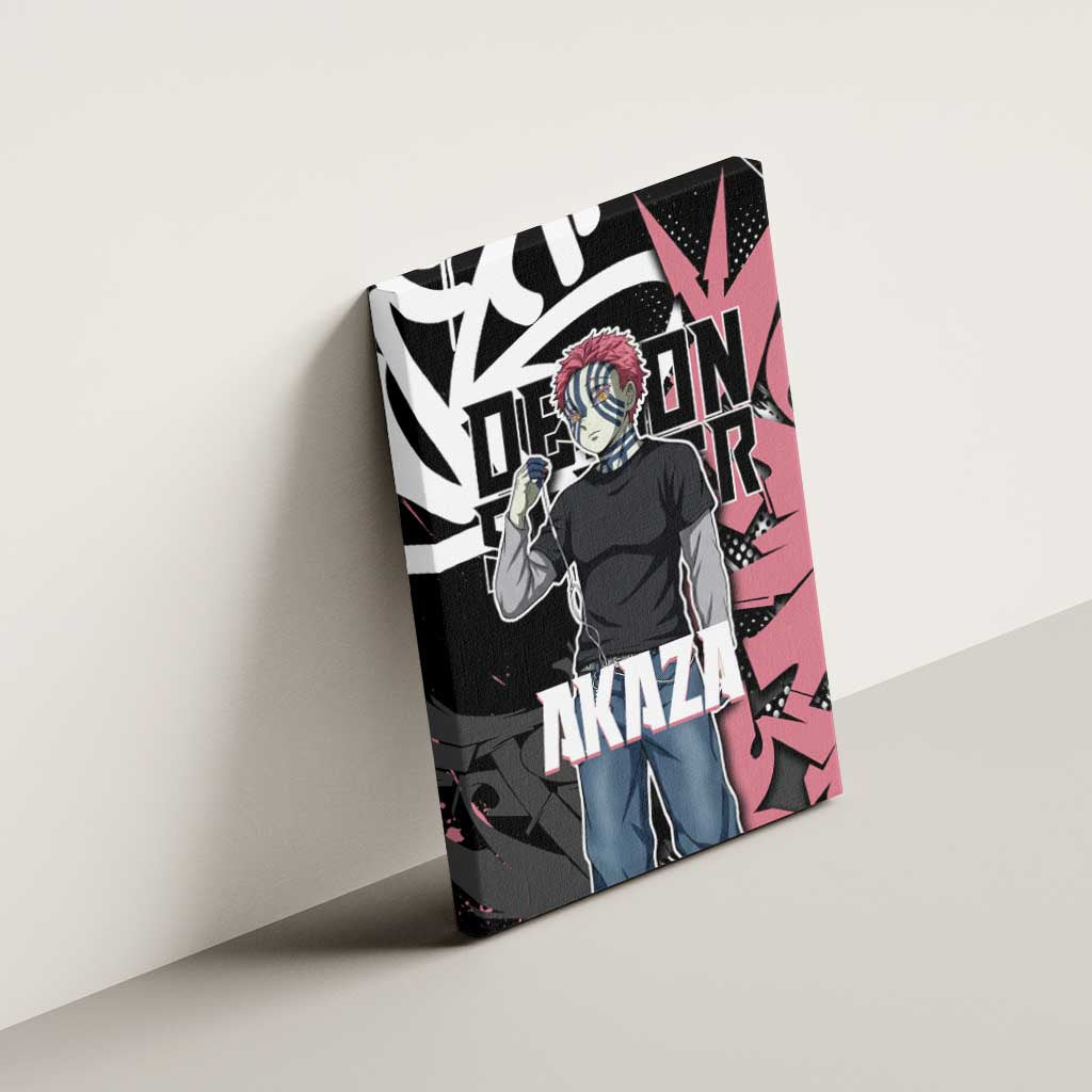Akaza Demon Slayer Canvas Wall Art Pink & Black Graffiti Anime Graphic