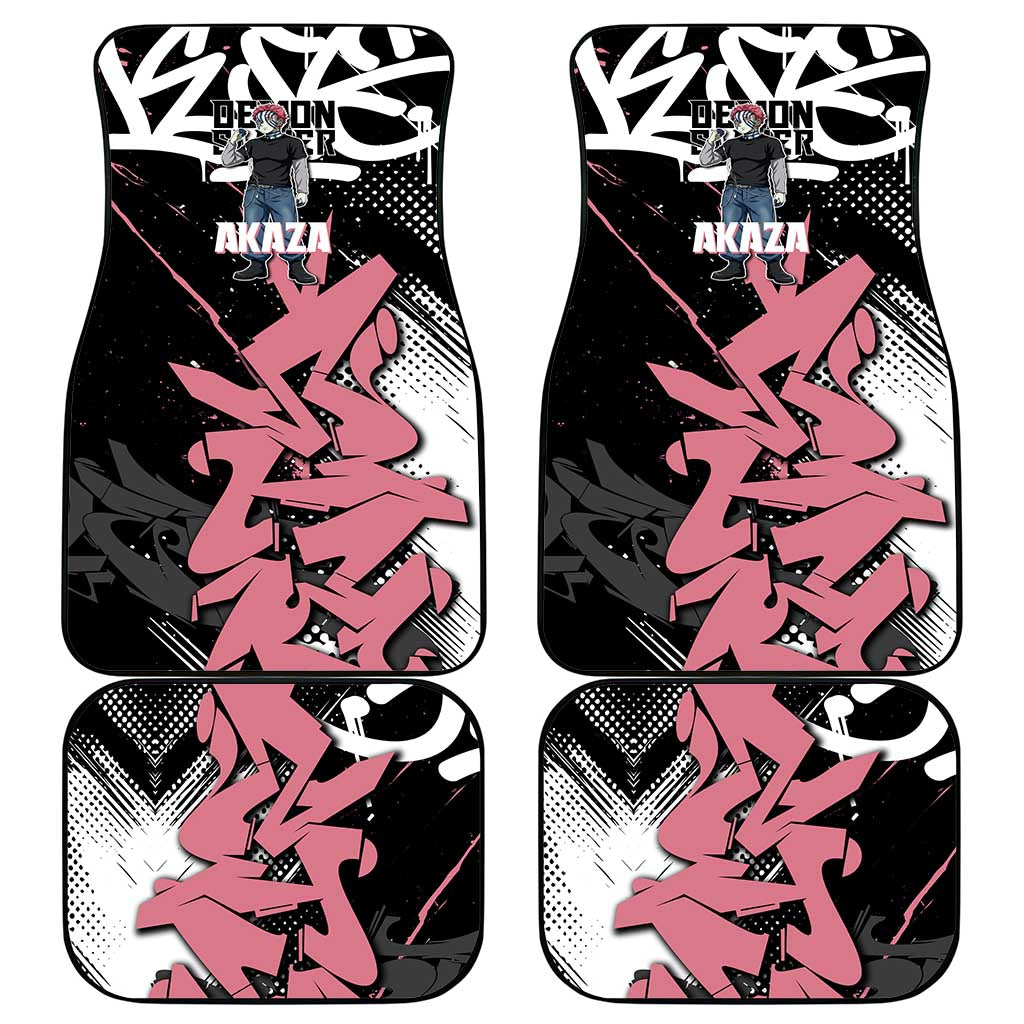 Akaza Demon Slayer Car Mats Pink & Black Graffiti Anime Graphic