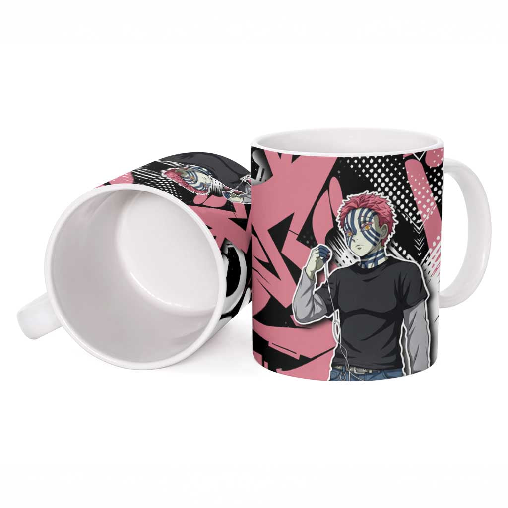 Akaza Demon Slayer Ceramic Mug Pink & Black Graffiti Anime Graphic