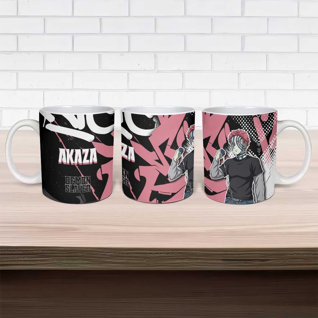 Akaza Demon Slayer Ceramic Mug Pink & Black Graffiti Anime Graphic
