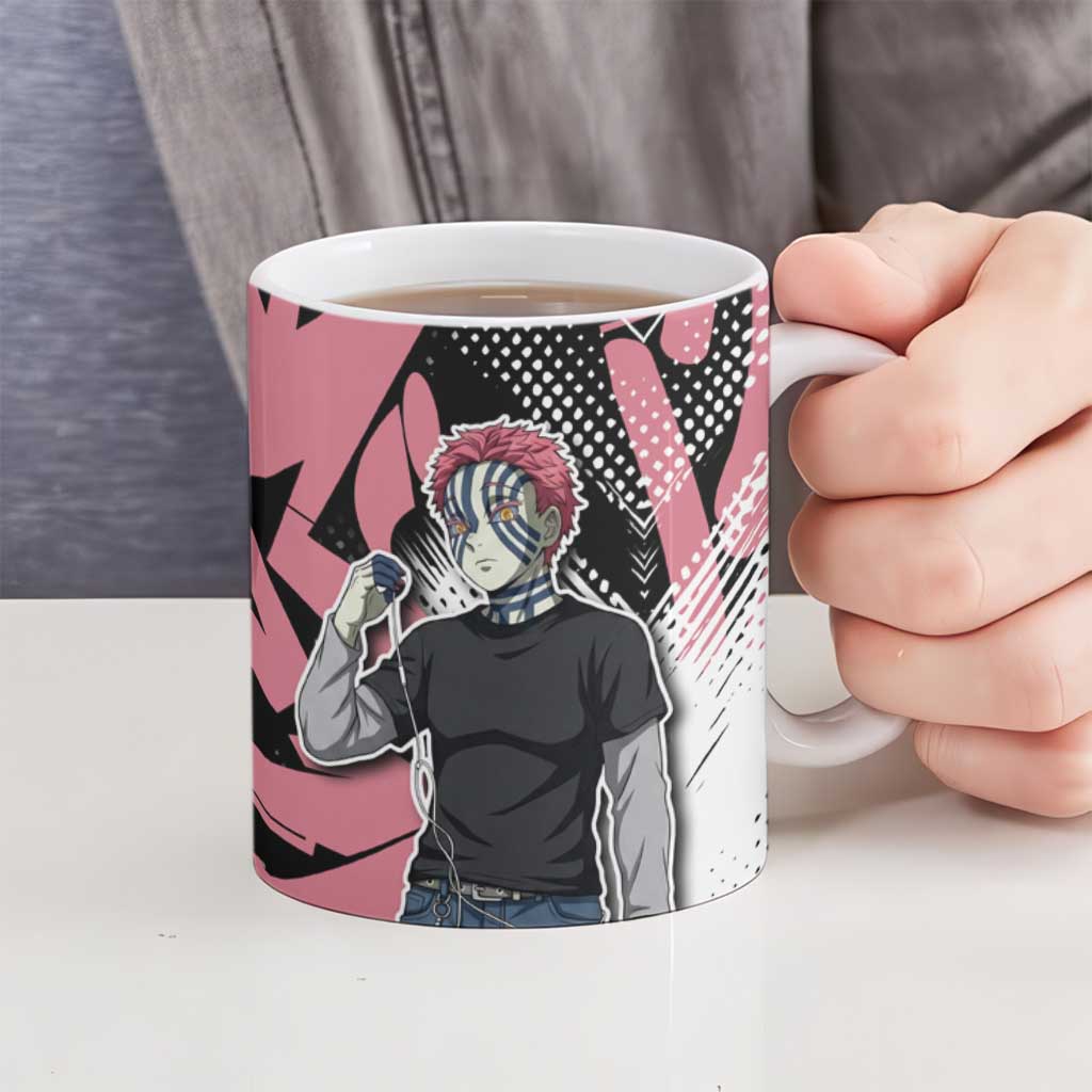 Akaza Demon Slayer Ceramic Mug Pink & Black Graffiti Anime Graphic