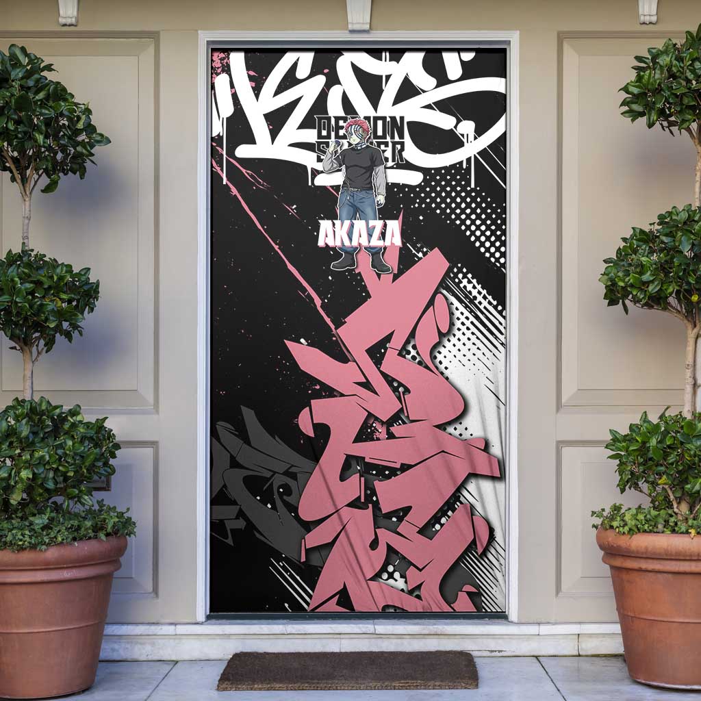 Akaza Demon Slayer Door Cover Pink & Black Graffiti Anime Graphic