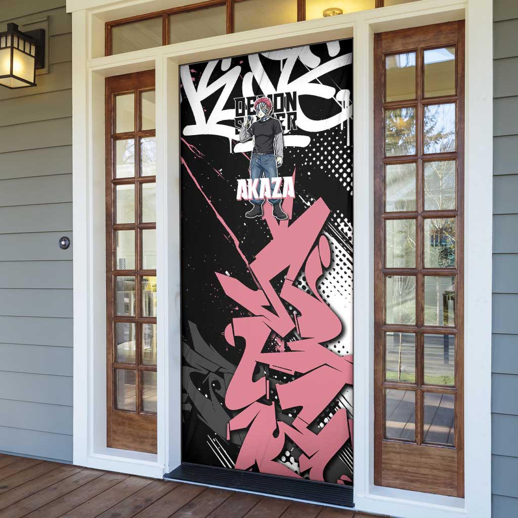 Akaza Demon Slayer Door Cover Pink & Black Graffiti Anime Graphic