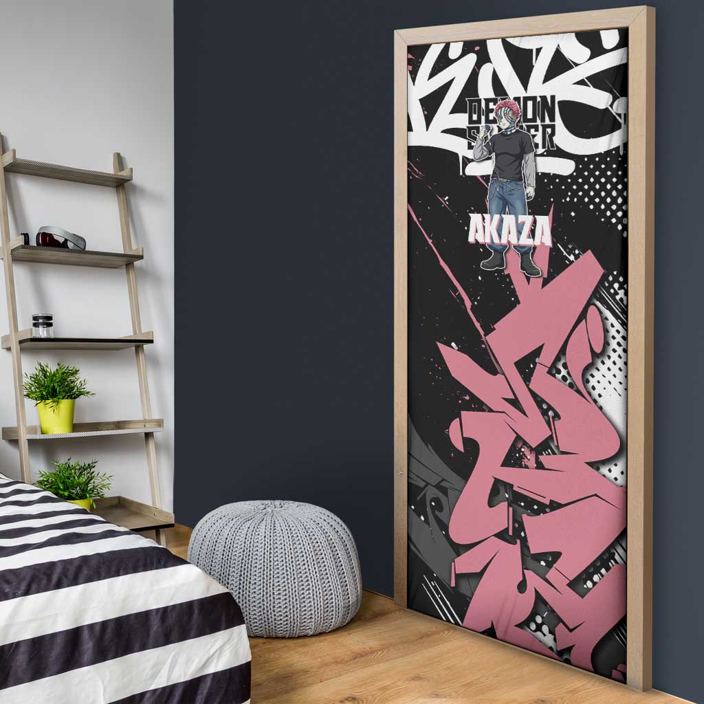 Akaza Demon Slayer Door Cover Pink & Black Graffiti Anime Graphic