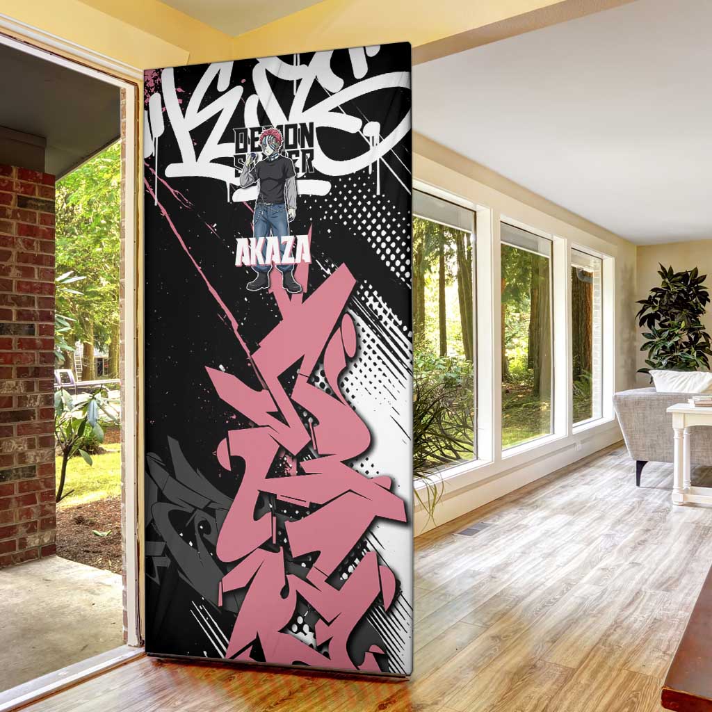 Akaza Demon Slayer Door Cover Pink & Black Graffiti Anime Graphic