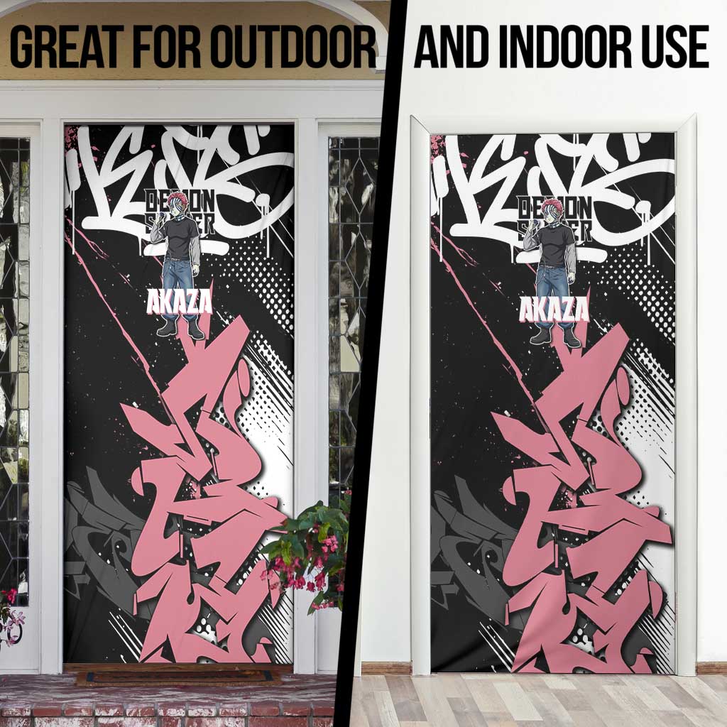 Akaza Demon Slayer Door Cover Pink & Black Graffiti Anime Graphic
