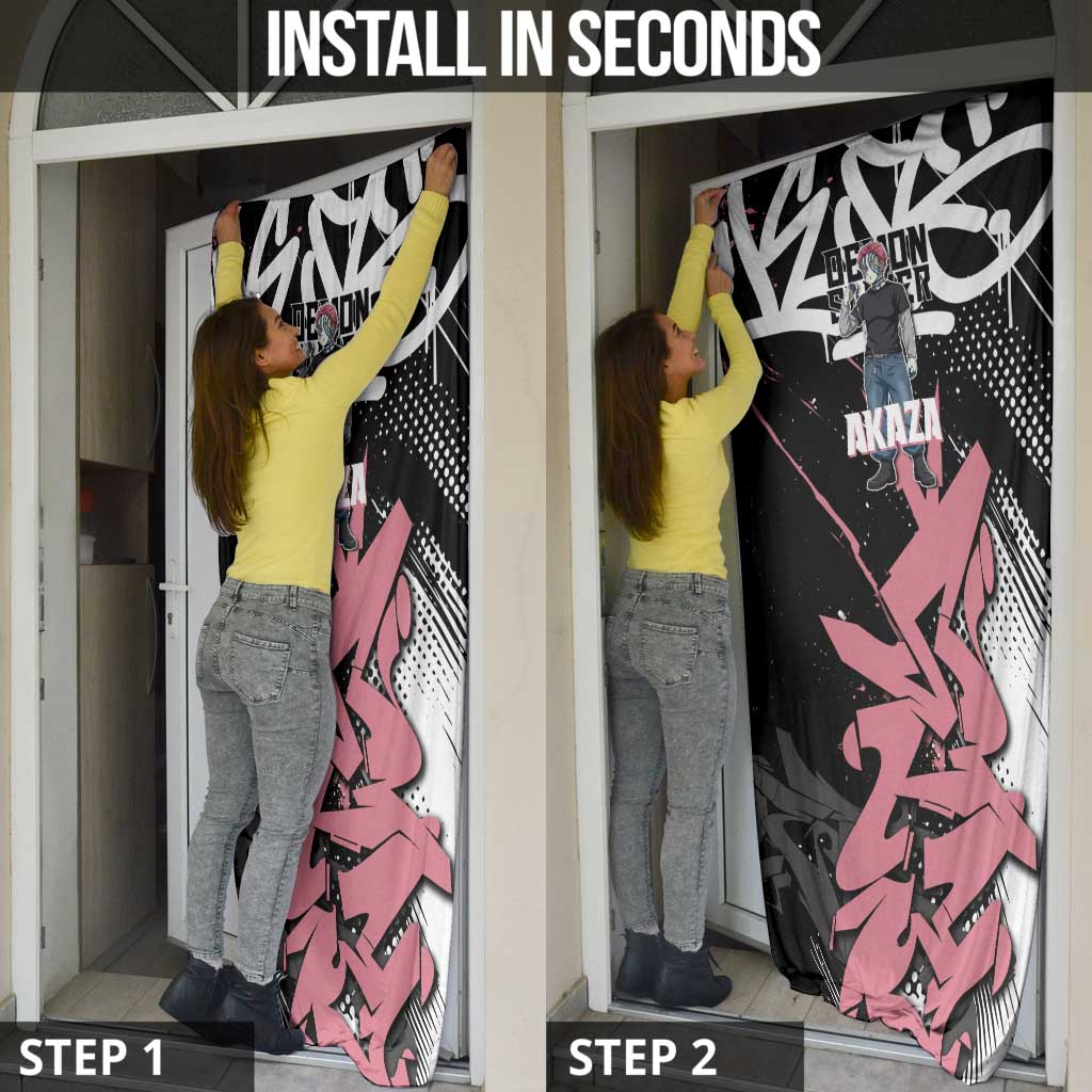 Akaza Demon Slayer Door Cover Pink & Black Graffiti Anime Graphic