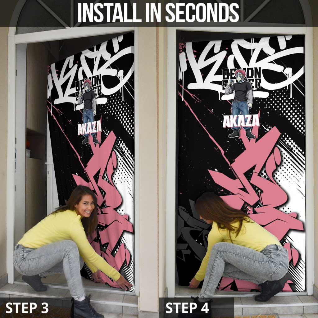 Akaza Demon Slayer Door Cover Pink & Black Graffiti Anime Graphic