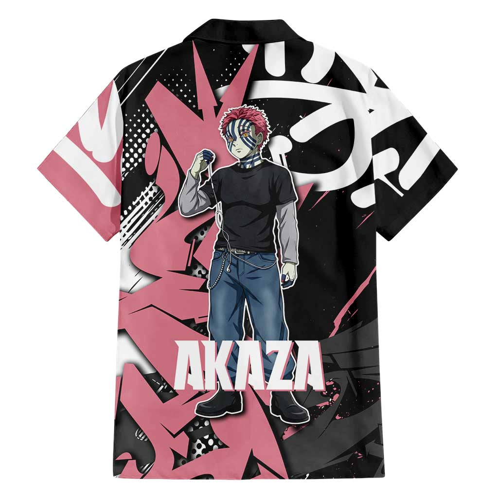 Akaza Demon Slayer Family Matching Short Sleeve Bodycon Dress and Hawaiian Shirt Pink & Black Graffiti Anime Graphic