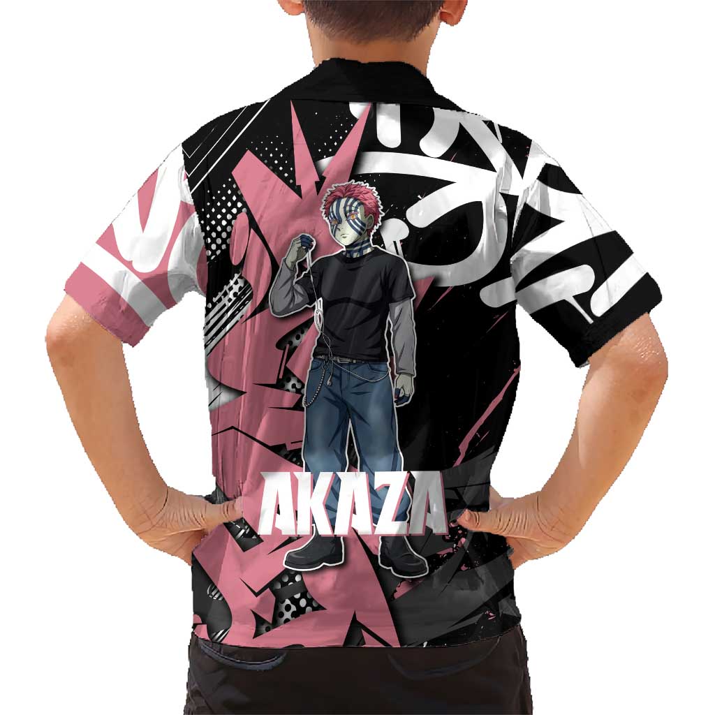 Akaza Demon Slayer Family Matching Tank Maxi Dress and Hawaiian Shirt Pink & Black Graffiti Anime Graphic