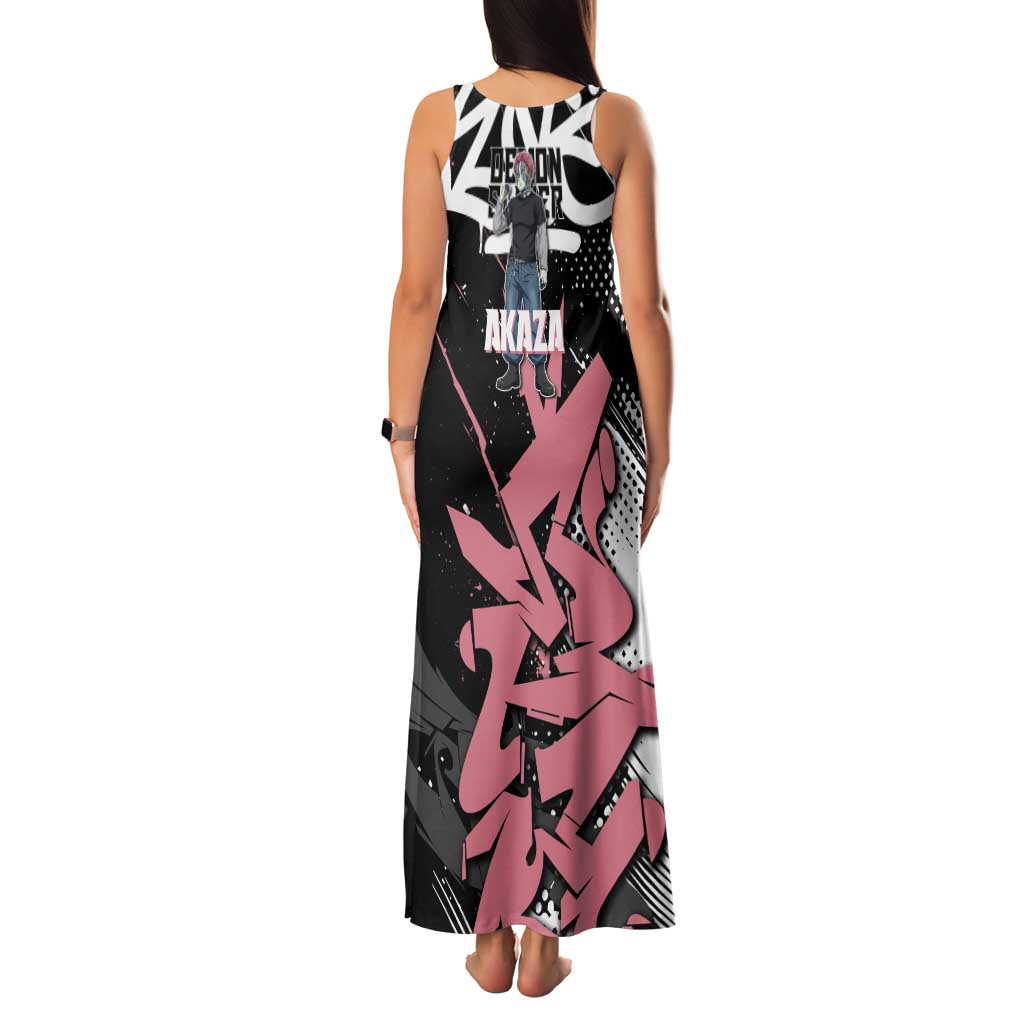 Akaza Demon Slayer Family Matching Tank Maxi Dress and Hawaiian Shirt Pink & Black Graffiti Anime Graphic