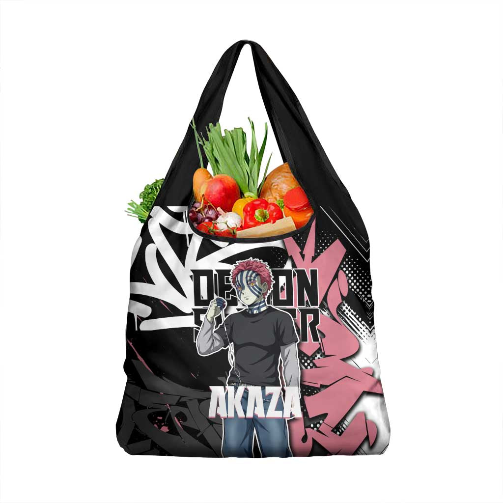 Akaza Demon Slayer Grocery Bag Pink & Black Graffiti Anime Graphic