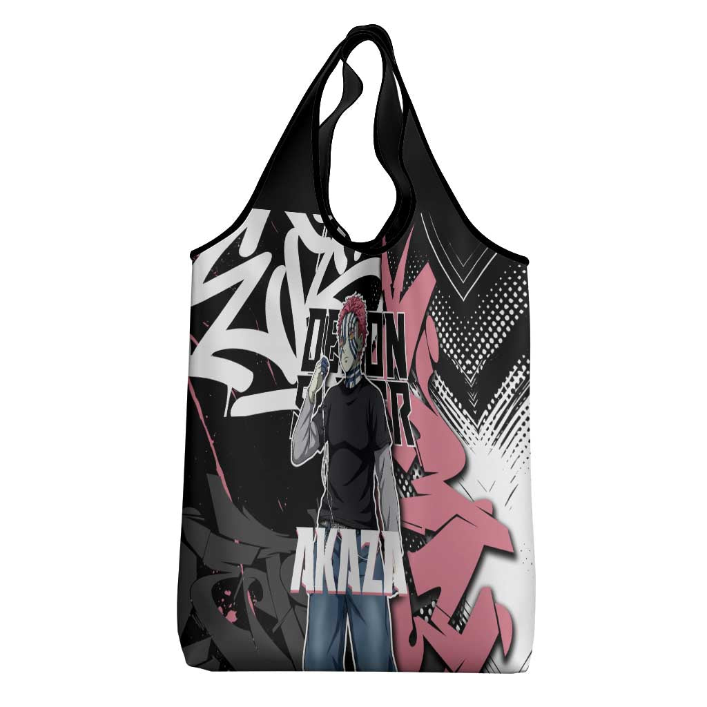 Akaza Demon Slayer Grocery Bag Pink & Black Graffiti Anime Graphic