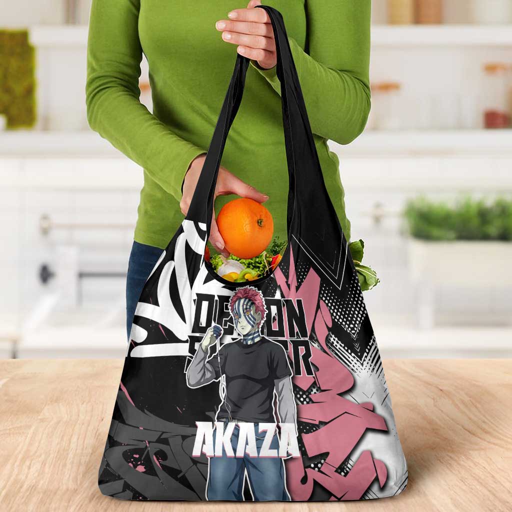Akaza Demon Slayer Grocery Bag Pink & Black Graffiti Anime Graphic