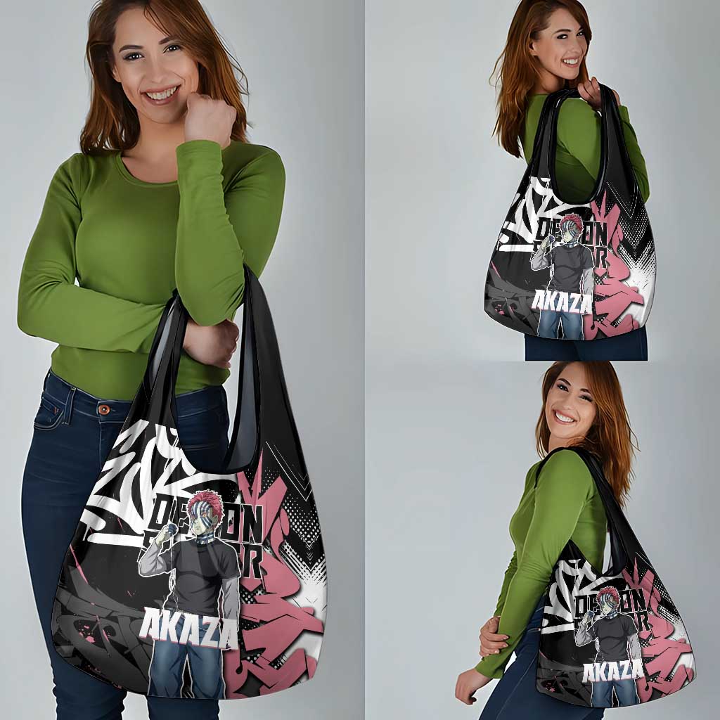 Akaza Demon Slayer Grocery Bag Pink & Black Graffiti Anime Graphic