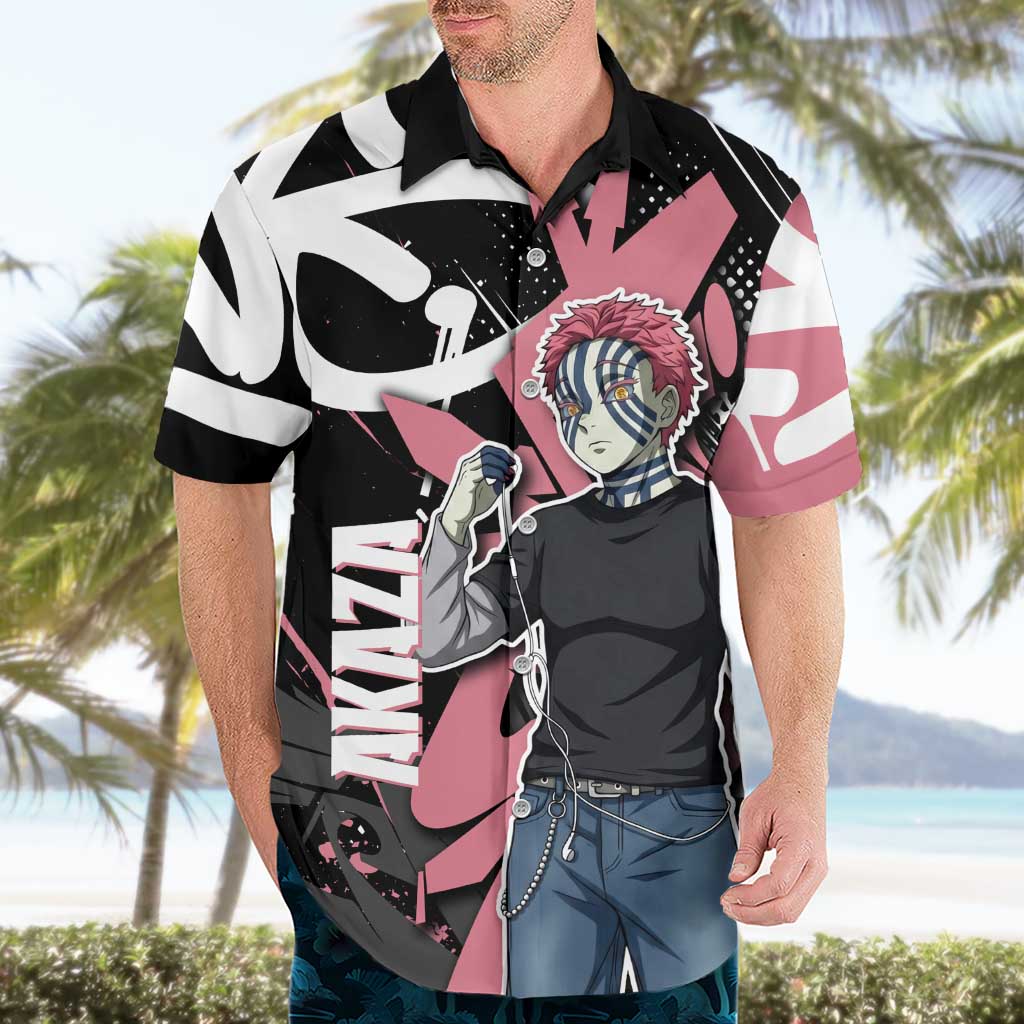 Akaza Demon Slayer Hawaiian Shirt Pink & Black Graffiti Anime Graphic