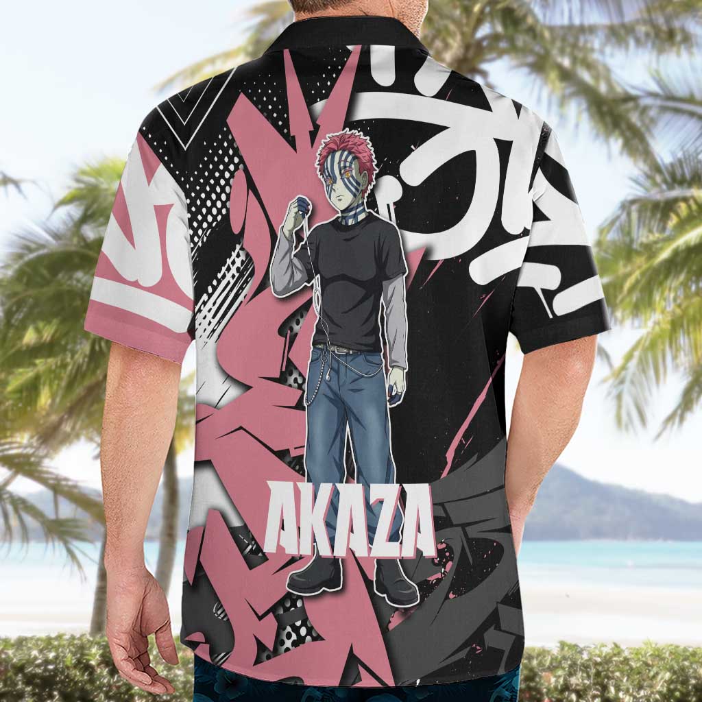 Akaza Demon Slayer Hawaiian Shirt Pink & Black Graffiti Anime Graphic