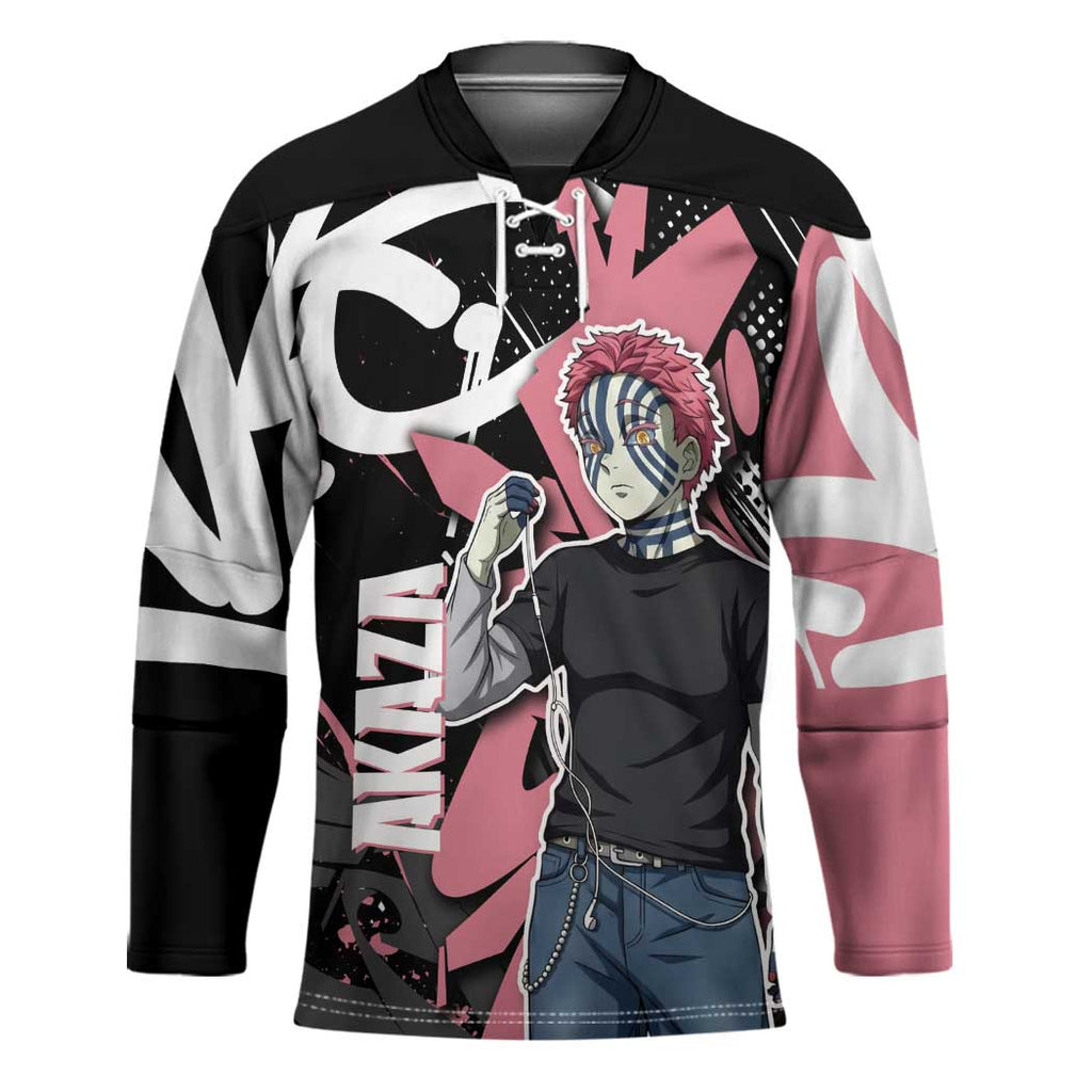 Akaza Demon Slayer Hockey Jersey Pink & Black Graffiti Anime Graphic
