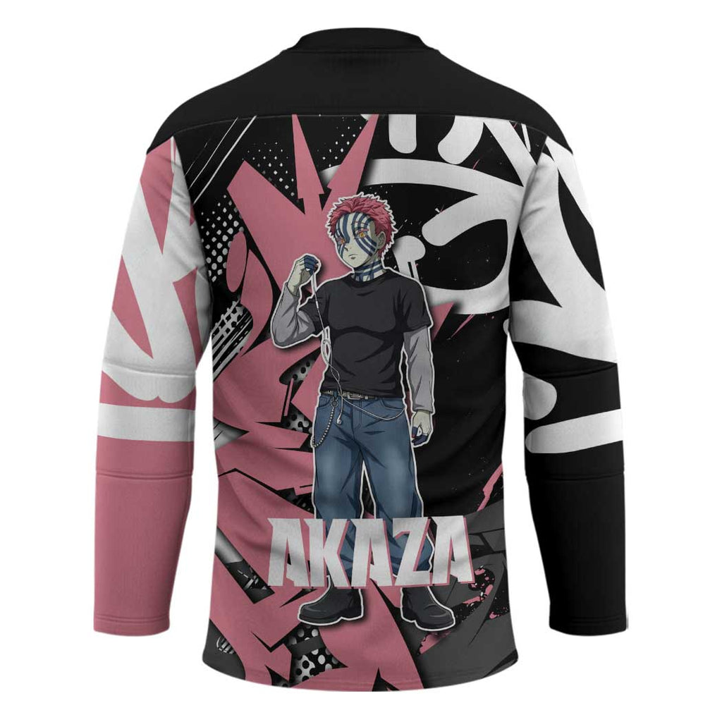 Akaza Demon Slayer Hockey Jersey Pink & Black Graffiti Anime Graphic
