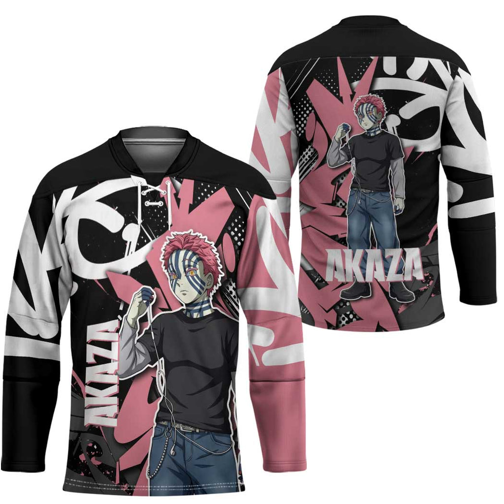 Akaza Demon Slayer Hockey Jersey Pink & Black Graffiti Anime Graphic