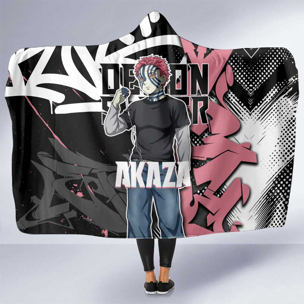 Akaza Demon Slayer Hooded Blanket Pink & Black Graffiti Anime Graphic