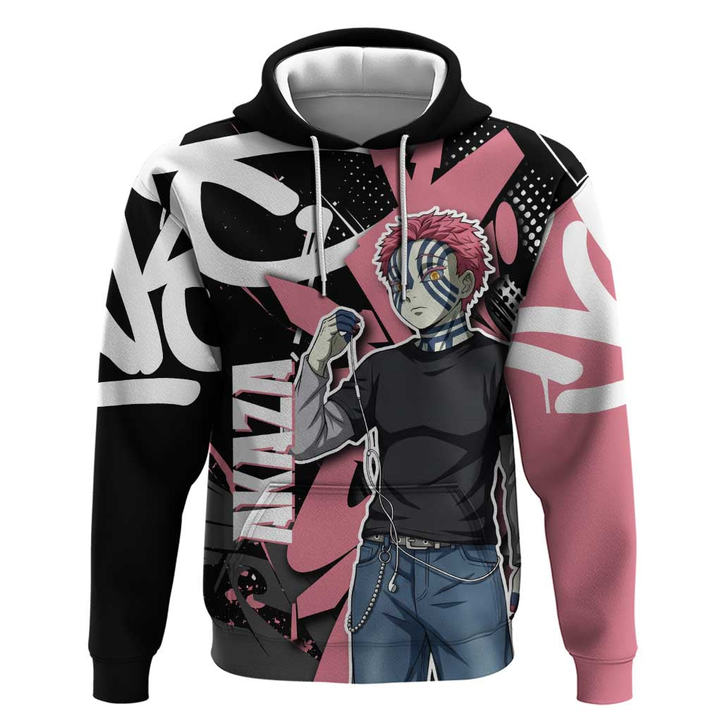 Akaza Demon Slayer Hoodie Pink & Black Graffiti Anime Graphic