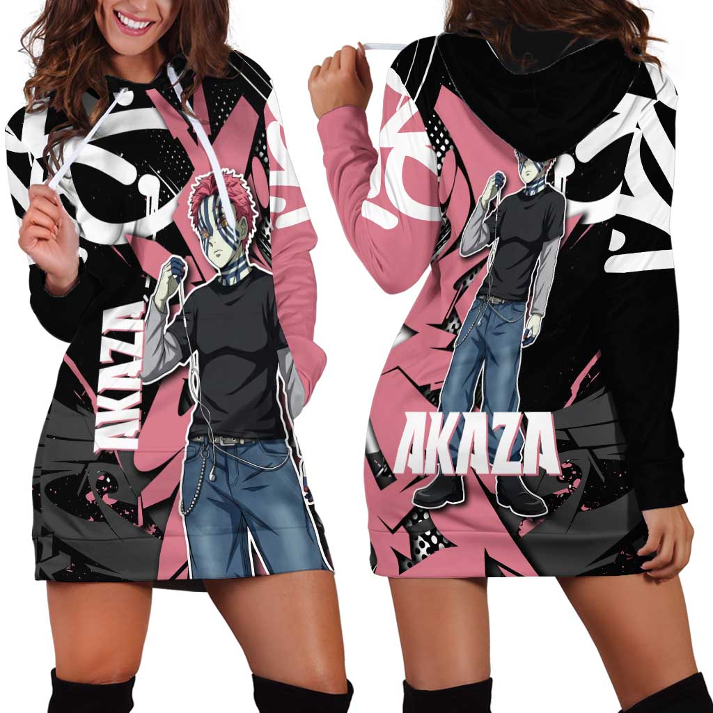 Akaza Demon Slayer Hoodie Dress Pink & Black Graffiti Anime Graphic