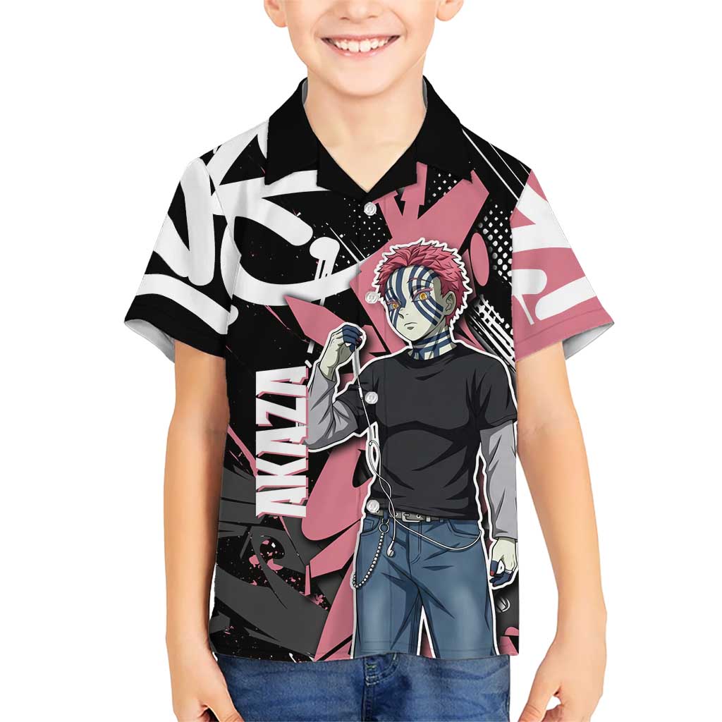 Akaza Demon Slayer Kid Hawaiian Shirt Pink & Black Graffiti Anime Graphic