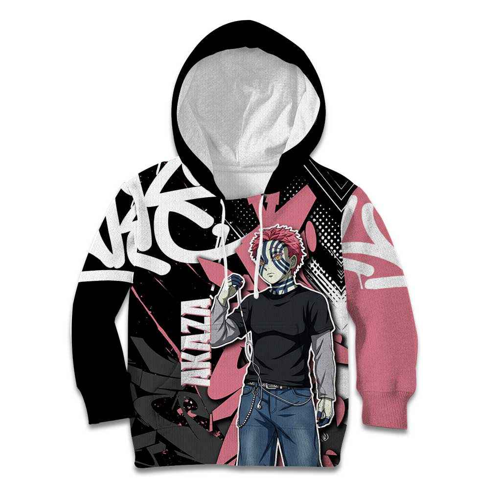 Akaza Demon Slayer Kid Hoodie Pink & Black Graffiti Anime Graphic