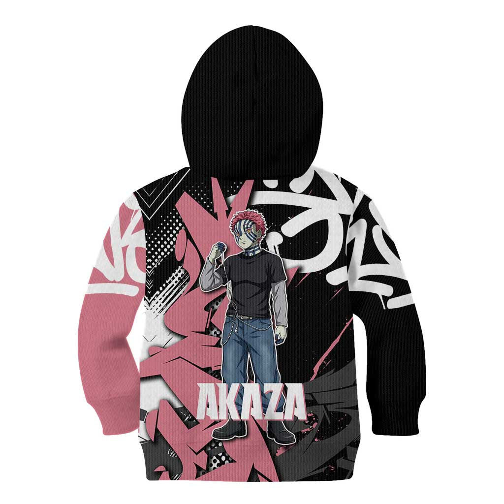 Akaza Demon Slayer Kid Hoodie Pink & Black Graffiti Anime Graphic