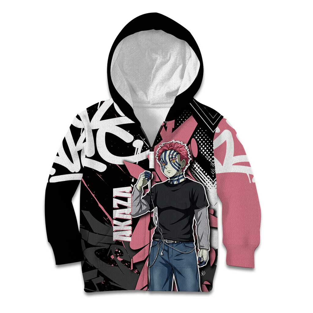Akaza Demon Slayer Kid Hoodie Pink & Black Graffiti Anime Graphic