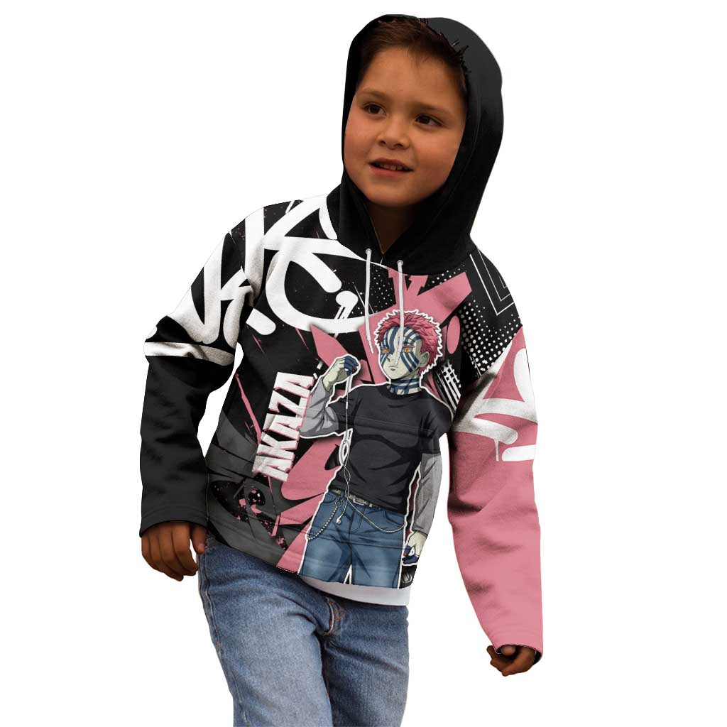 Akaza Demon Slayer Kid Hoodie Pink & Black Graffiti Anime Graphic