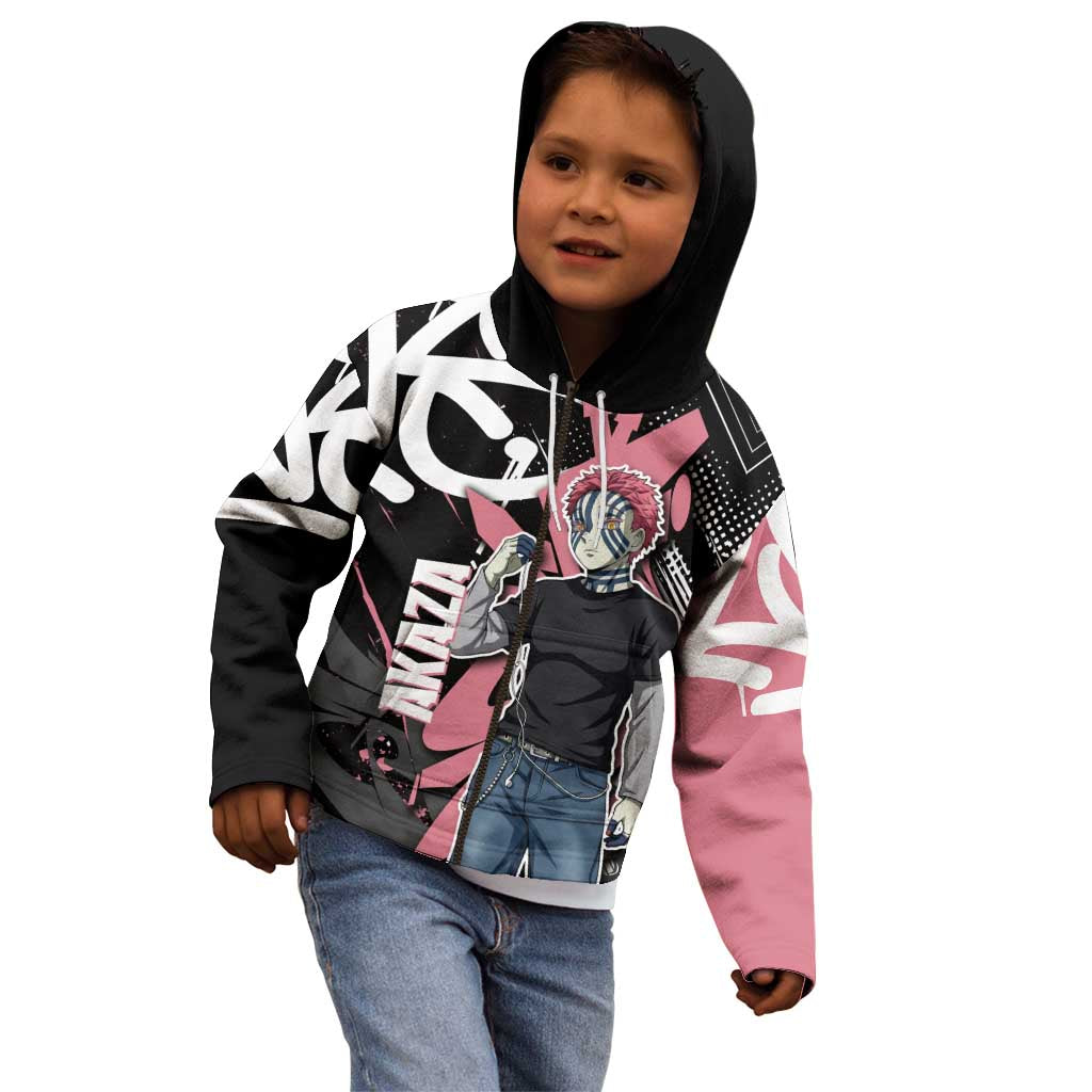 Akaza Demon Slayer Kid Hoodie Pink & Black Graffiti Anime Graphic