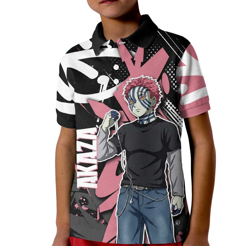 Akaza Demon Slayer Kid Polo Shirt Pink & Black Graffiti Anime Graphic