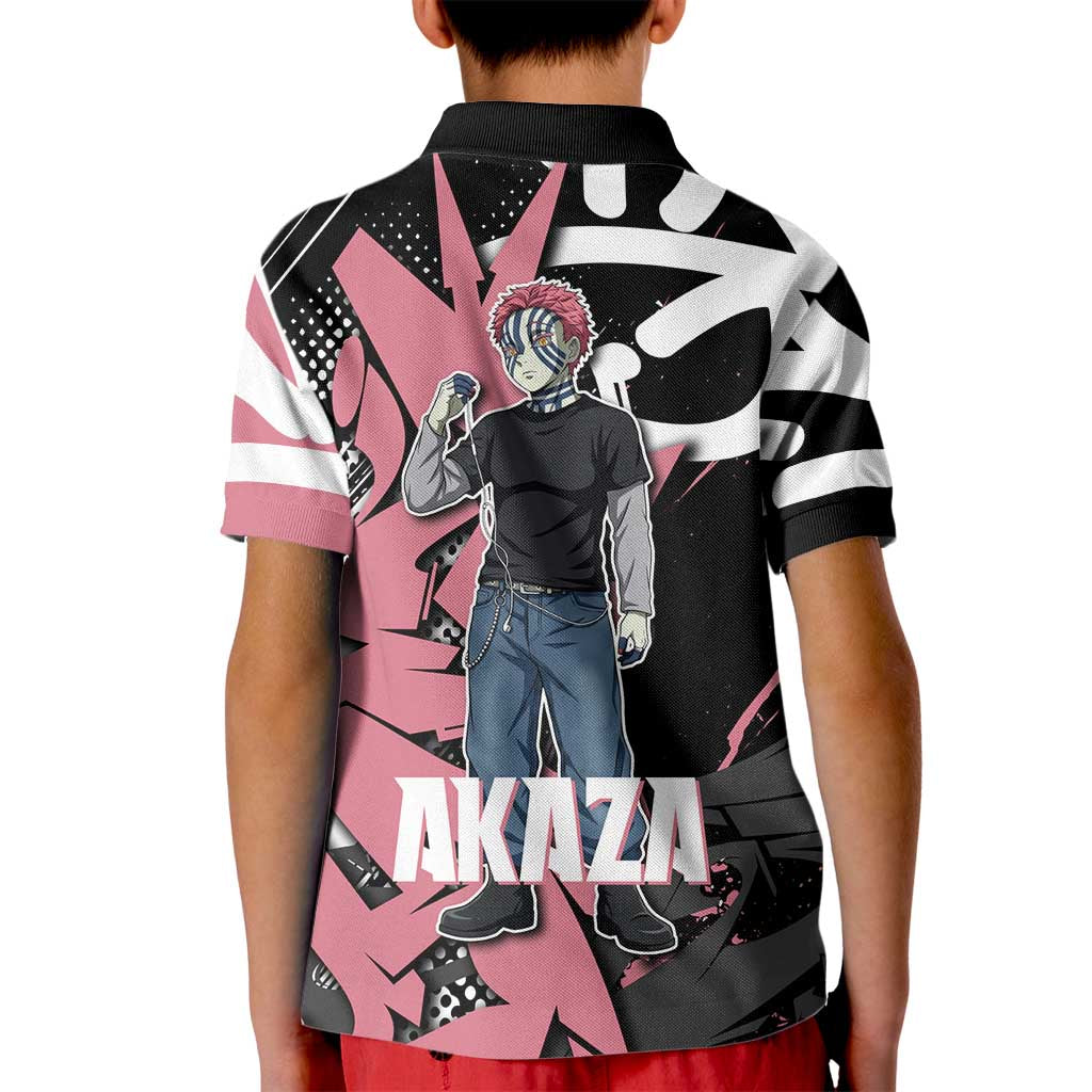 Akaza Demon Slayer Kid Polo Shirt Pink & Black Graffiti Anime Graphic
