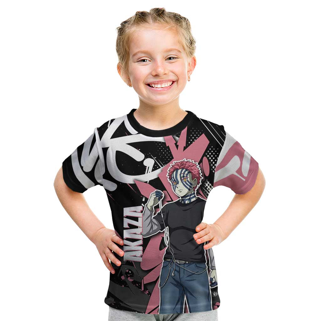 Akaza Demon Slayer Kid T Shirt Pink & Black Graffiti Anime Graphic