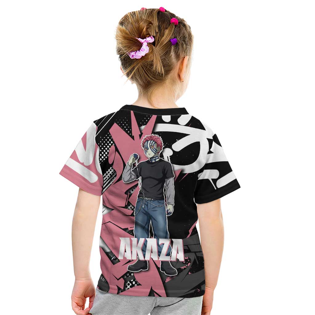 Akaza Demon Slayer Kid T Shirt Pink & Black Graffiti Anime Graphic