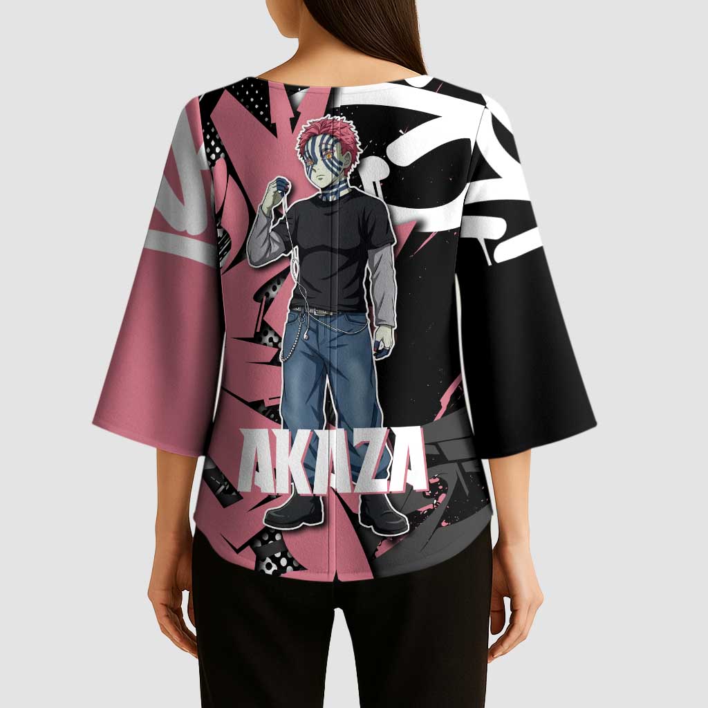 Akaza Demon Slayer Kimono Sleeve Blouse Pink & Black Graffiti Anime Graphic