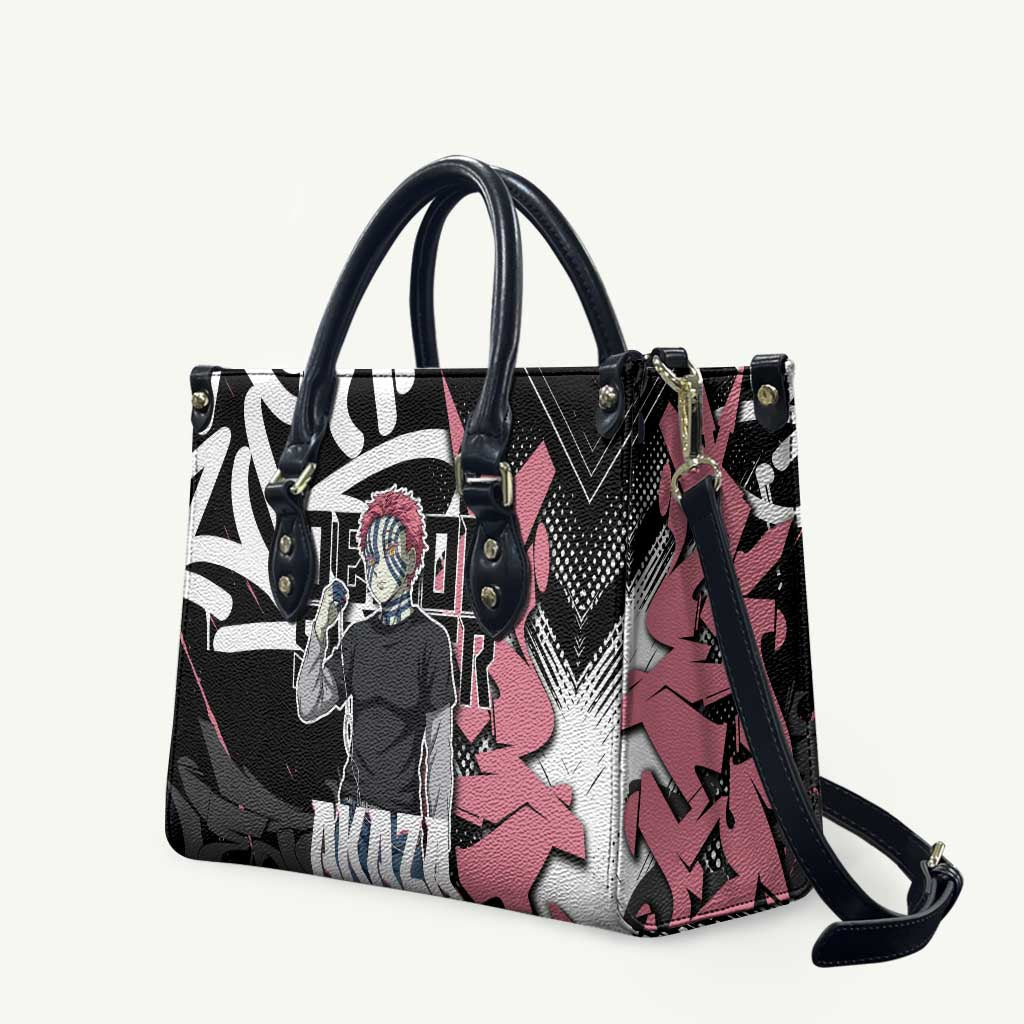 Akaza Demon Slayer Leather Bag Pink & Black Graffiti Anime Graphic