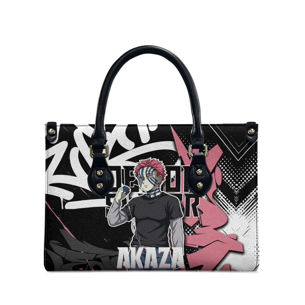 Akaza Demon Slayer Leather Bag Pink & Black Graffiti Anime Graphic