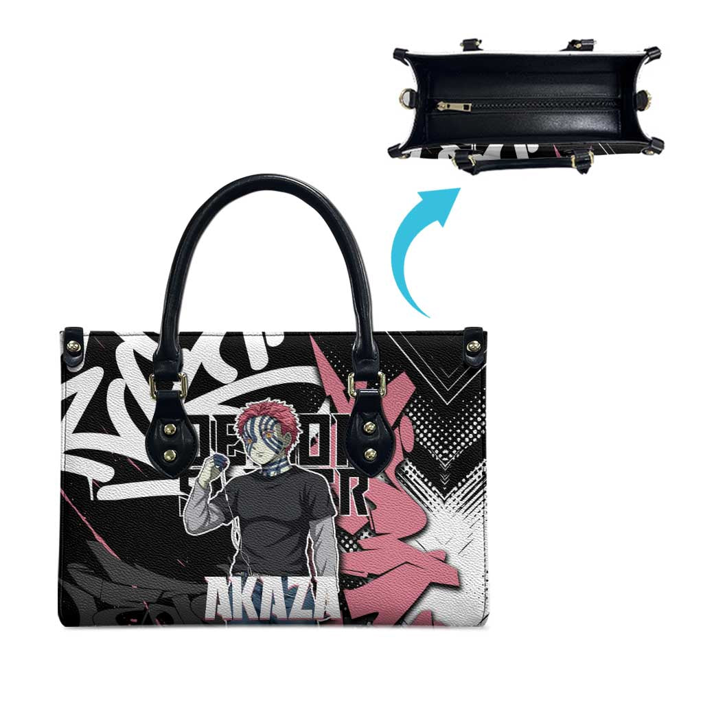 Akaza Demon Slayer Leather Bag Pink & Black Graffiti Anime Graphic