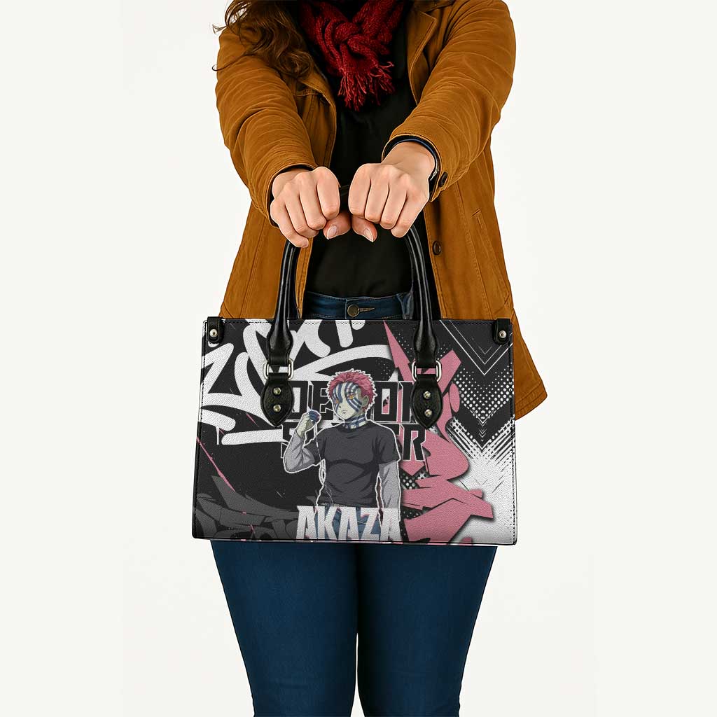Akaza Demon Slayer Leather Bag Pink & Black Graffiti Anime Graphic