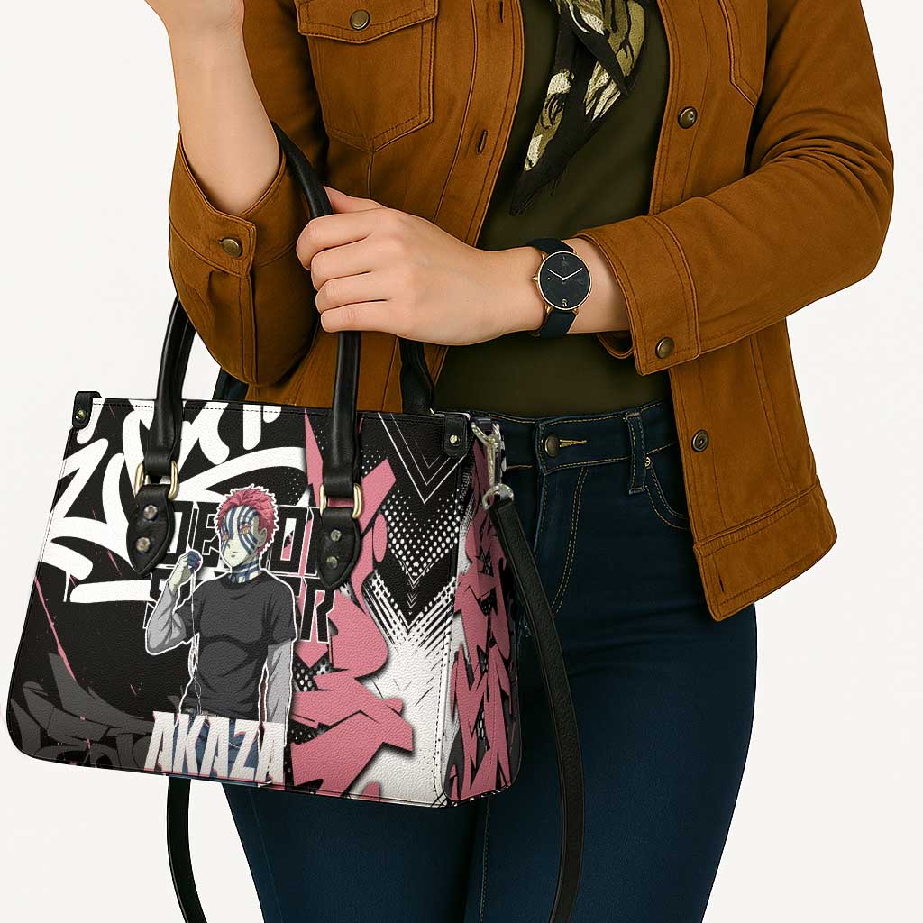 Akaza Demon Slayer Leather Bag Pink & Black Graffiti Anime Graphic