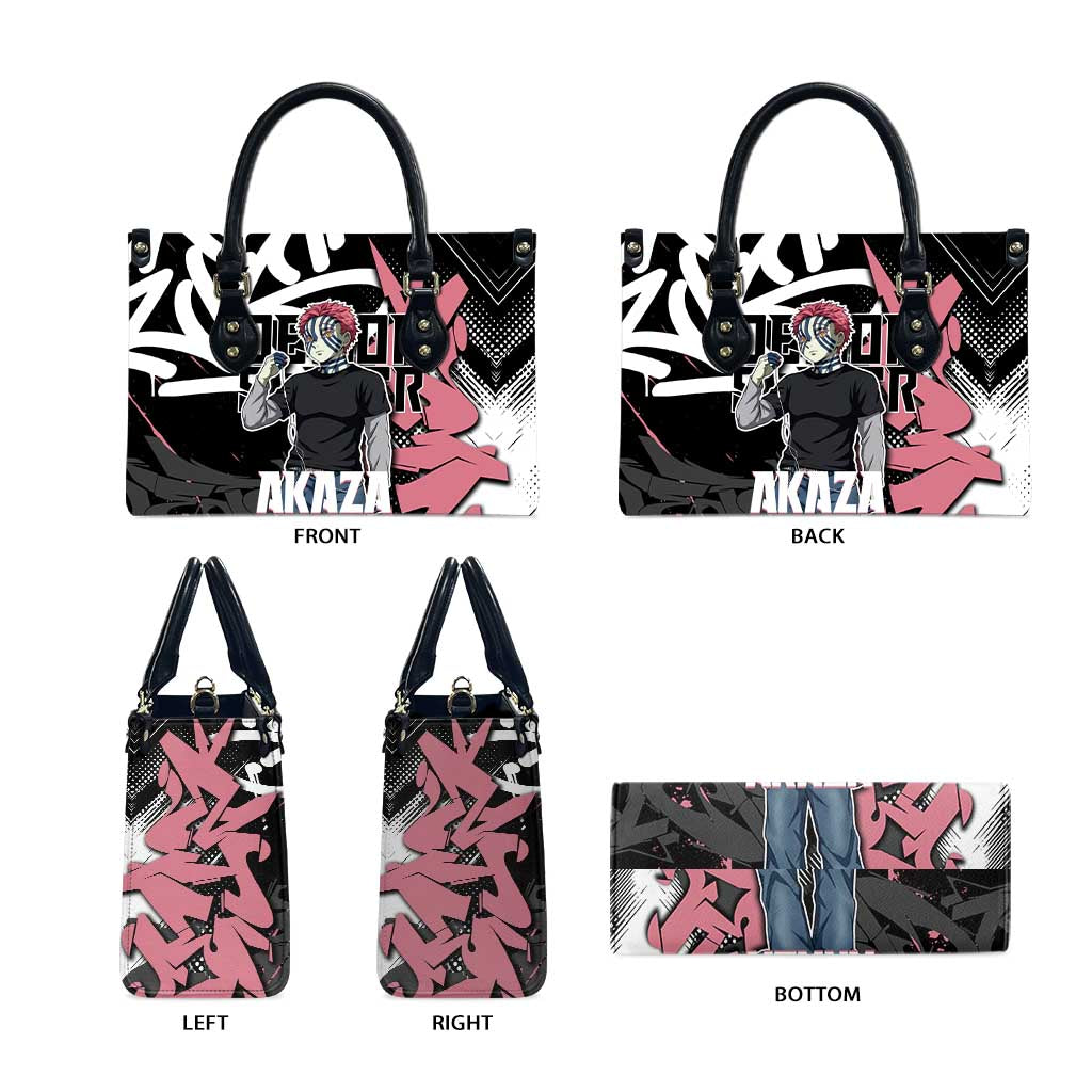 Akaza Demon Slayer Leather Bag Pink & Black Graffiti Anime Graphic