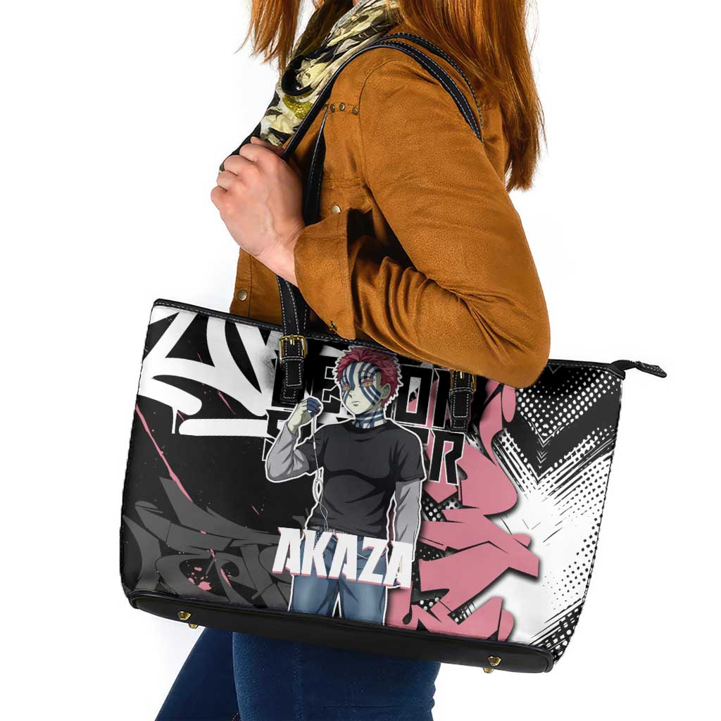 Akaza Demon Slayer Leather Tote Bag Pink & Black Graffiti Anime Graphic