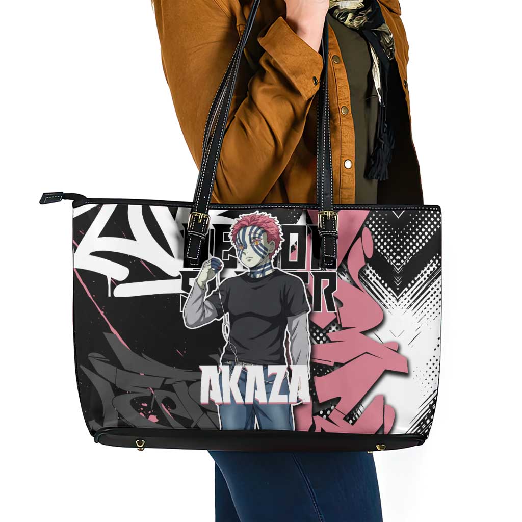 Akaza Demon Slayer Leather Tote Bag Pink & Black Graffiti Anime Graphic