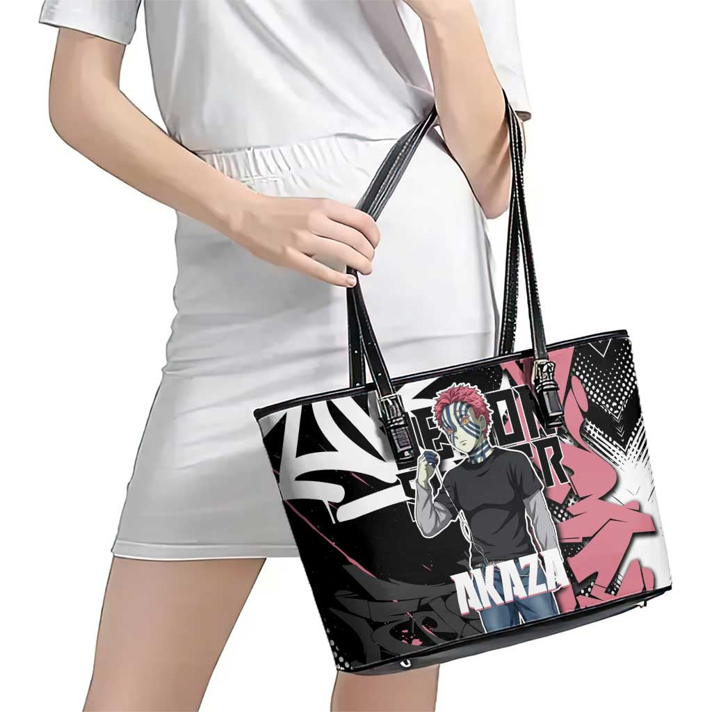 Akaza Demon Slayer Leather Tote Bag Pink & Black Graffiti Anime Graphic