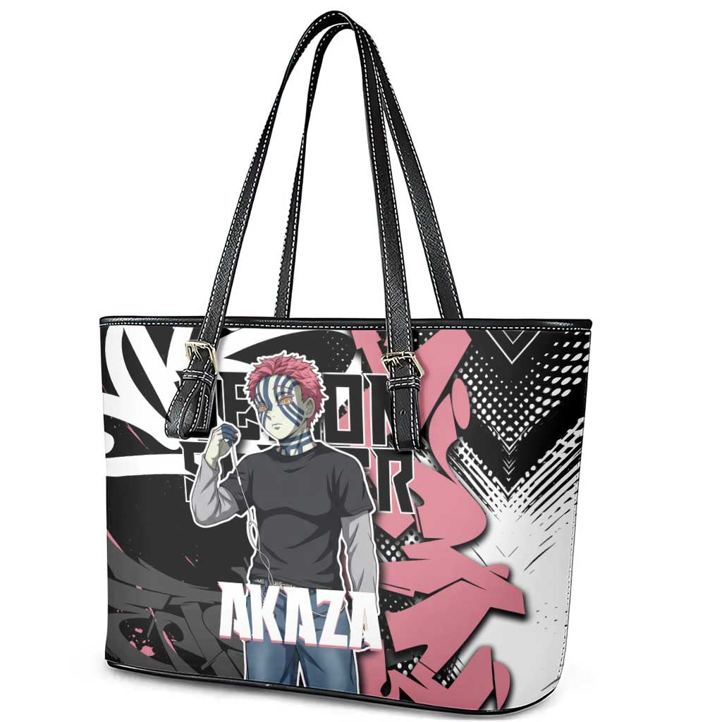 Akaza Demon Slayer Leather Tote Bag Pink & Black Graffiti Anime Graphic
