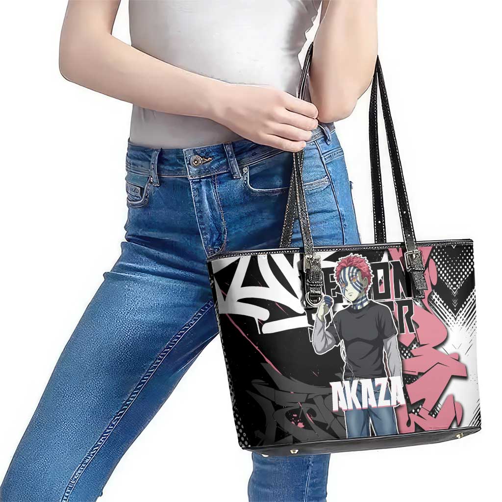 Akaza Demon Slayer Leather Tote Bag Pink & Black Graffiti Anime Graphic